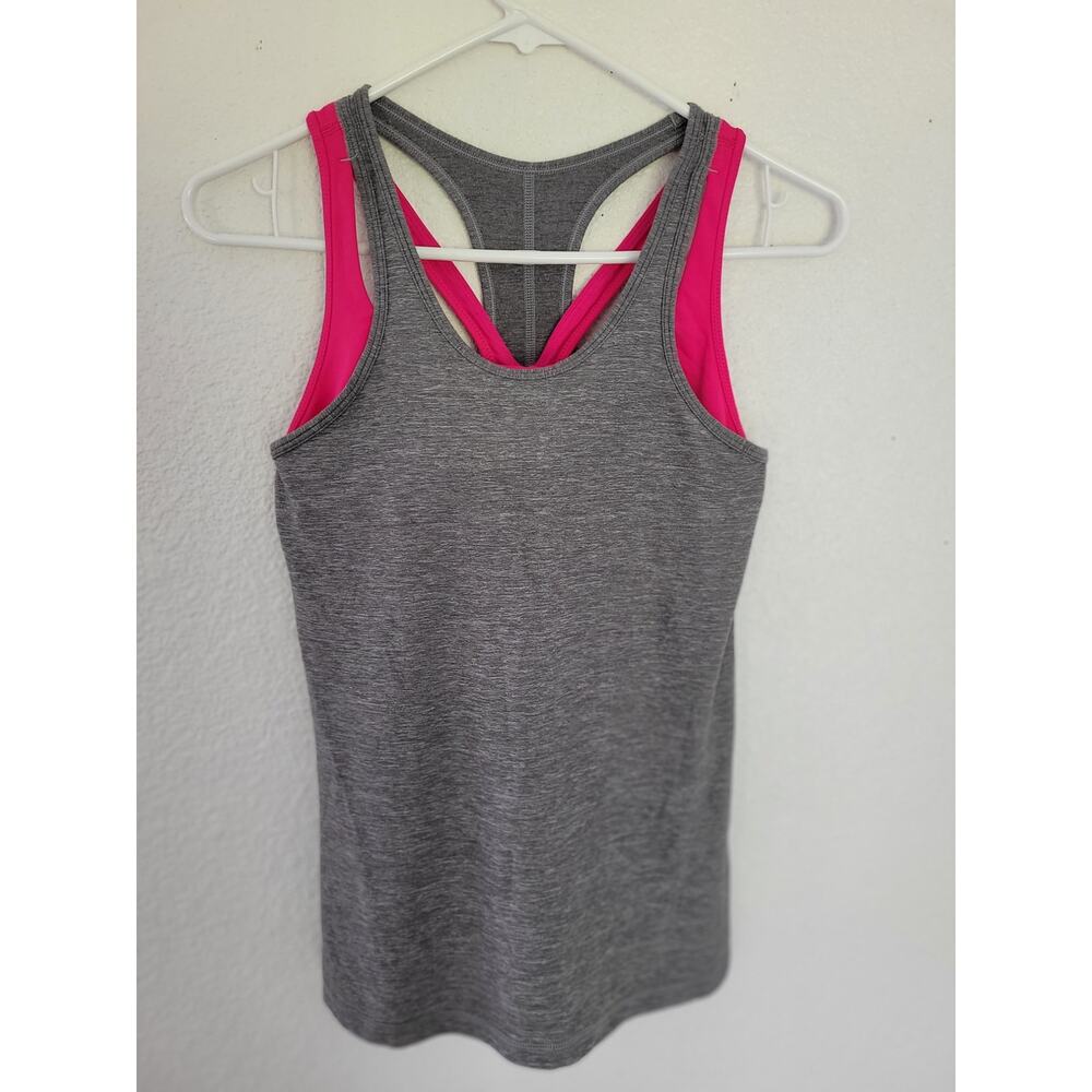 Lululemon Gray Tank Top with Built-In Bra 6 - Hot Pink Accent Sports Bra‎ #16